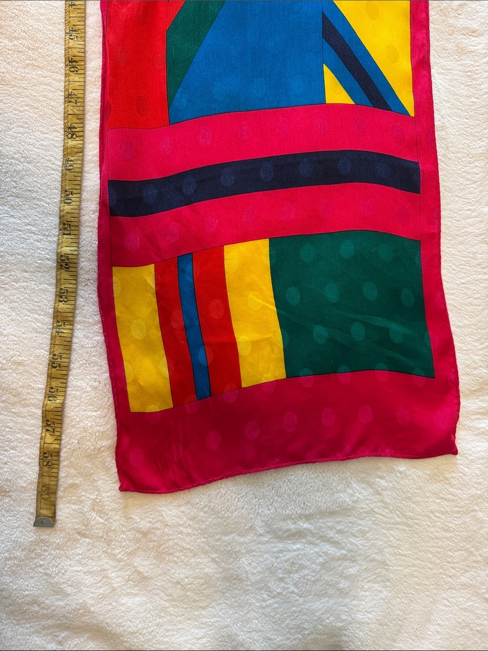 Cheery pink, yellow, blue, red, green silk scarf